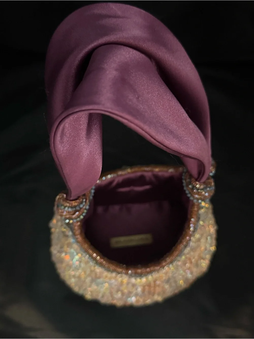 Vintage Swarovski Crystal-Embellished Evening Handbag with Plum Satin Sash Handl - Picture 6 of 8